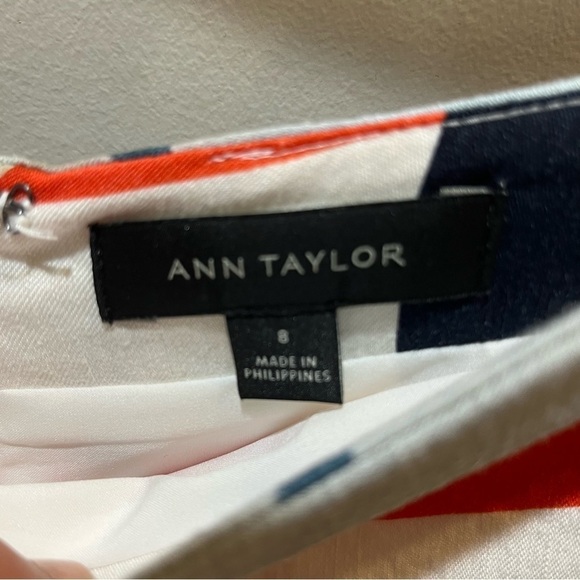 Ann Taylor Picnic Striped Linen Skirt w/Flounce Hem Ivory & Red Orange Sz 8 - Picture 10 of 12
